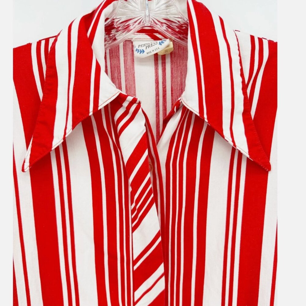 PERMANENT PRESS Button Down Red Stripe Dagger Collar Top XS - Picture 2 of 7